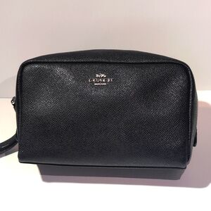 Coach Cross-Grain Black Leather Cosmetic Case / Clutch